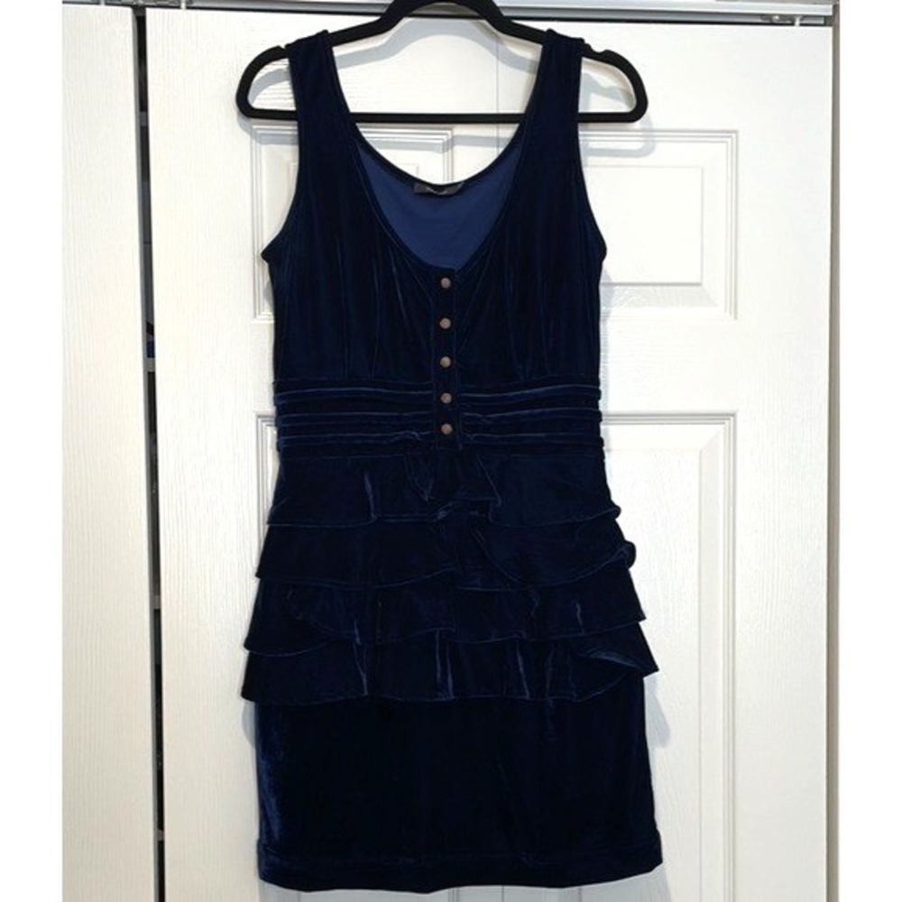 Theme Womens Blue Velvet Mini Dress Size L Y2K Whimsigoth Dark Fairy‎ Romantic